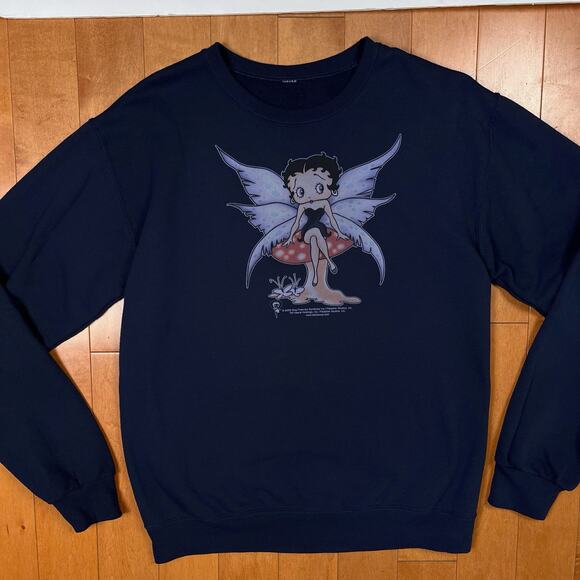 Y2K Betty Boop Fairy Crewneck Pullover Sweatshirt Blue Vintage Grunge Top 2009 - Picture 4 of 13